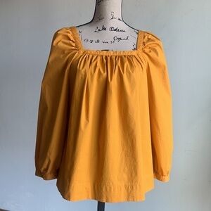 J. Crew Orange Gold Puffed Sleeve Blouse Sz Med